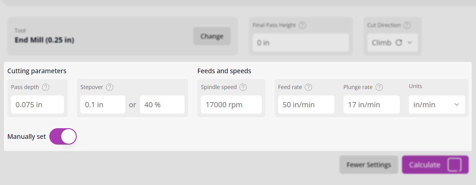 Cutout Toolpath - More Settings