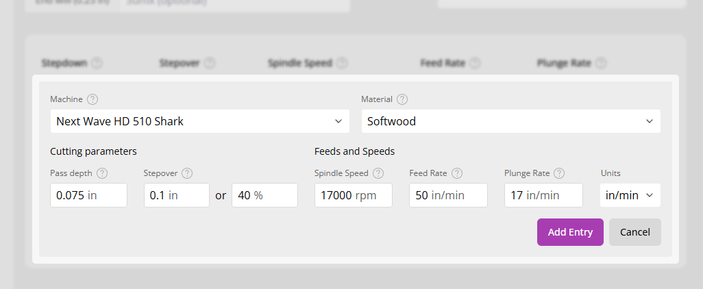 Feeds &amp; Speeds Form