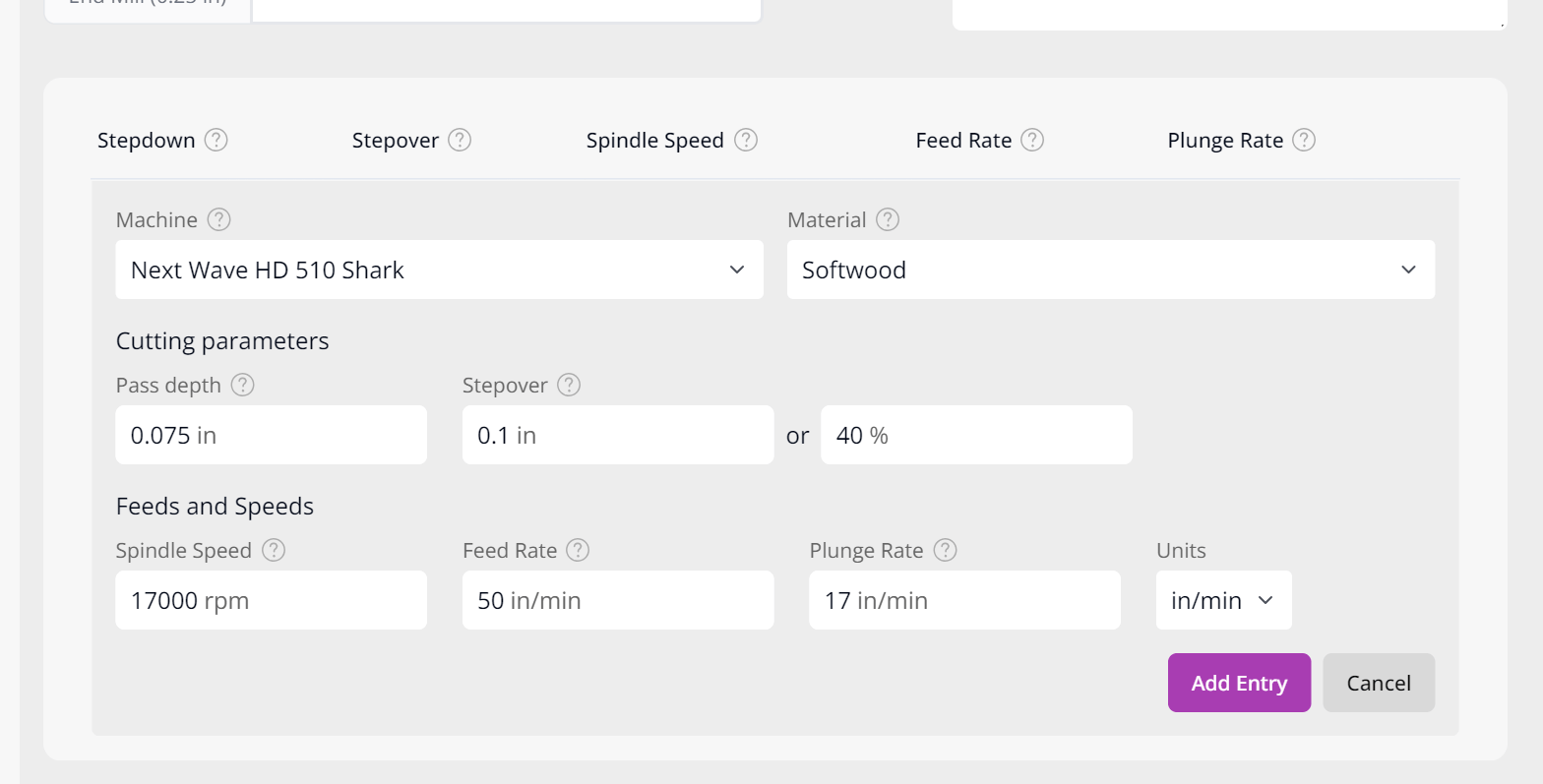 Feeds &amp; Speeds Form