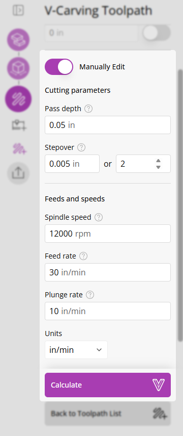 V-Carving Toolpath - More Settings